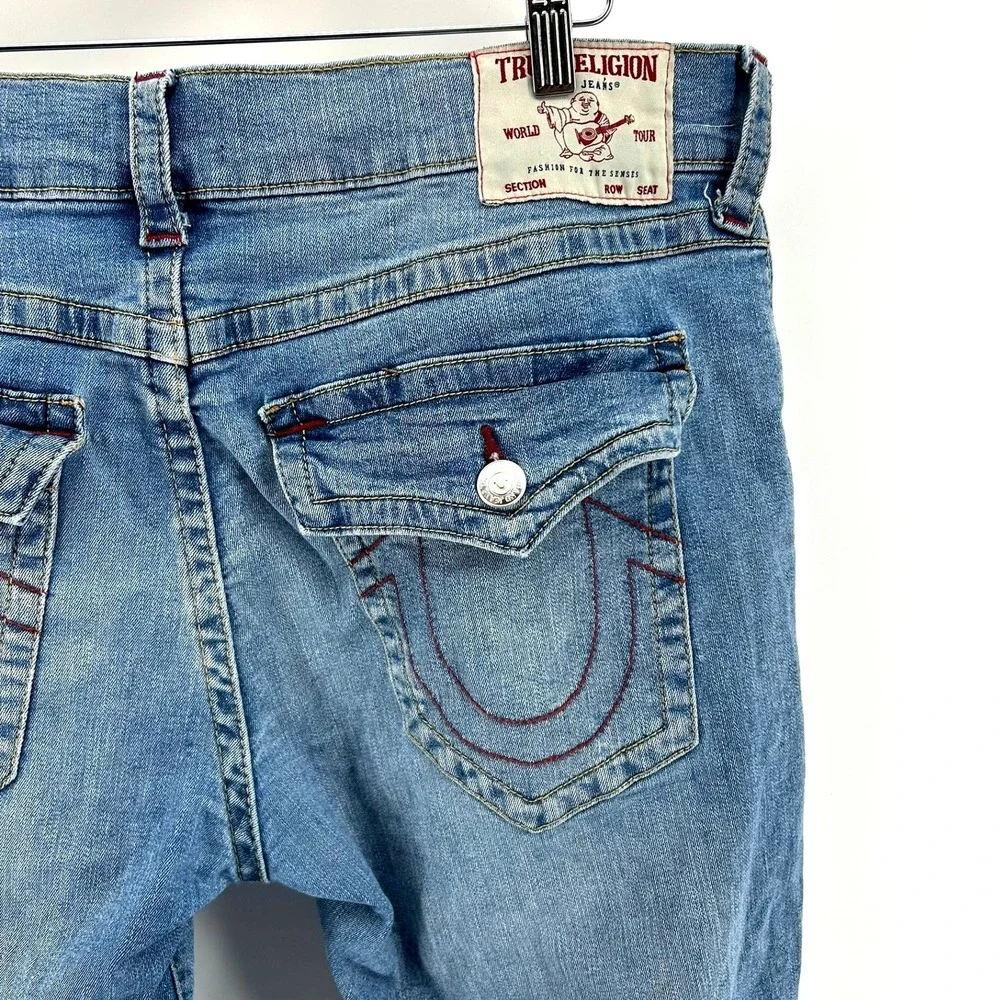 True Religion Ricky Relaxed Straight Blue Denim Jeans Mens 38x32 Horseshoe Flap - Picture 6 of 6